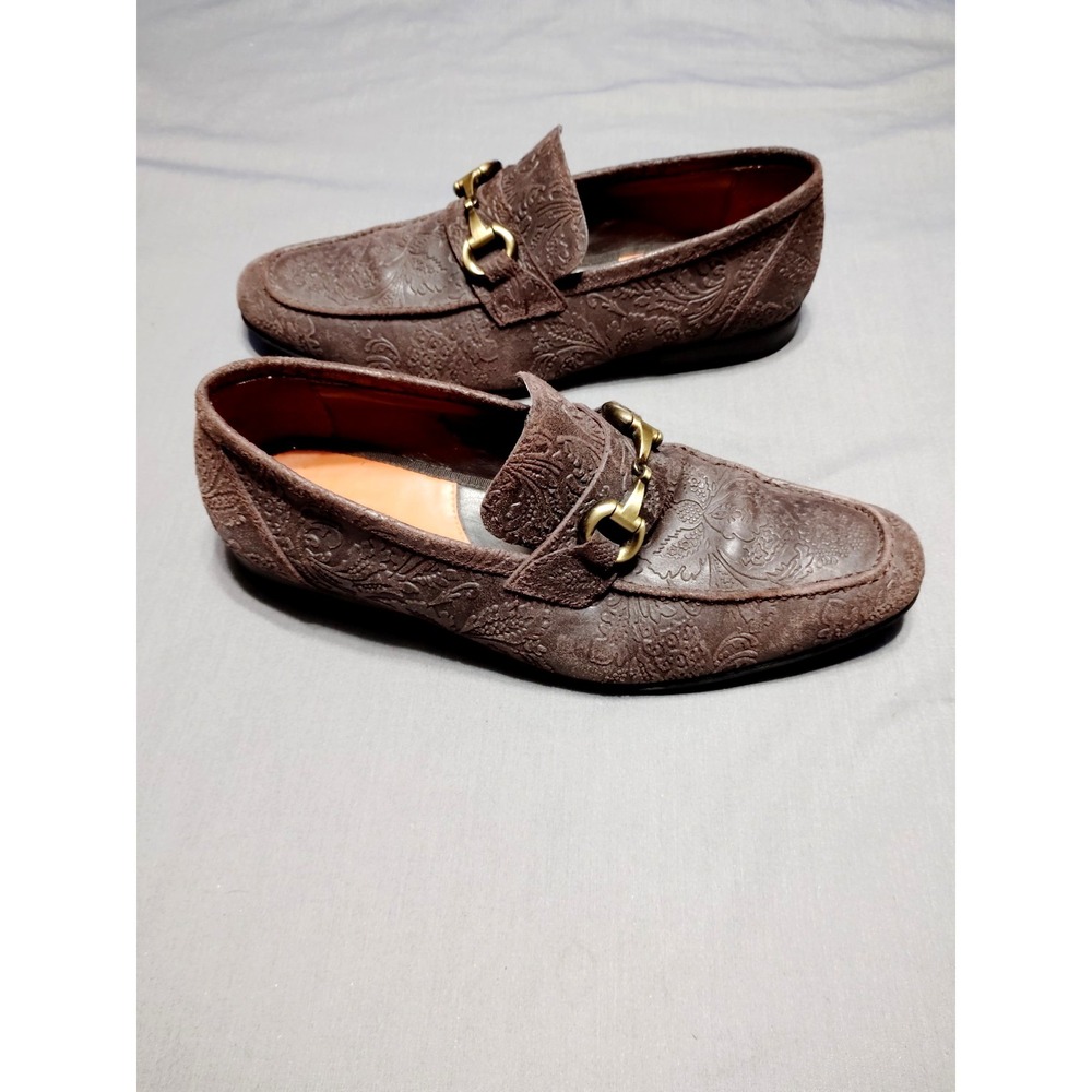 EUC Tallia Patritzio Chocolate Brown Bit Textiled Old Money Dress Loafers Men 10